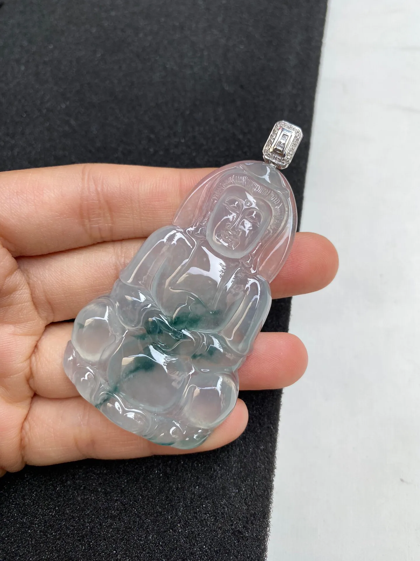 老坑冰种飘花正观音吊坠 裸石65.9-40.2-5.8毫米