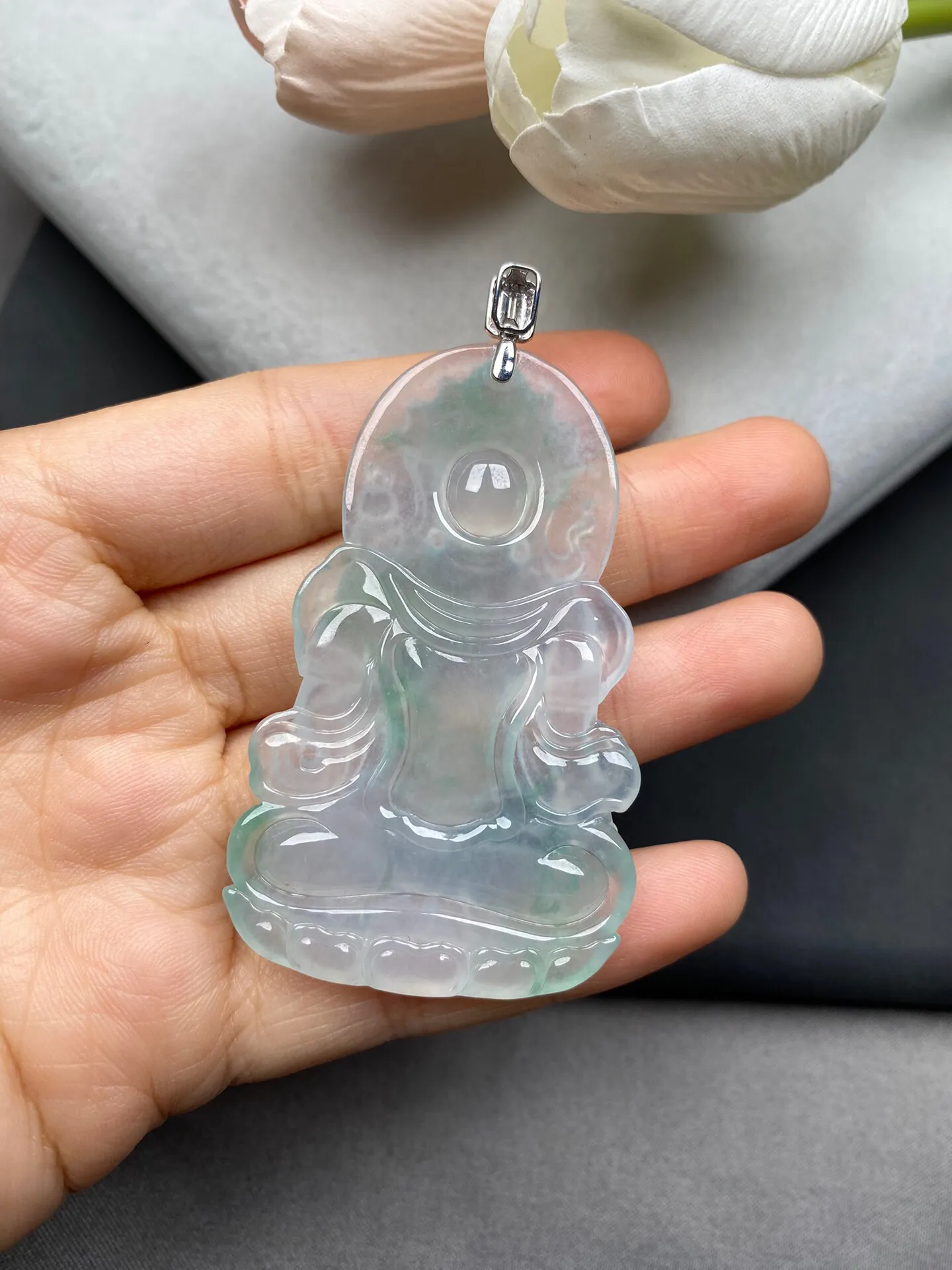 老坑冰种飘绿度母吊坠 裸石63-38.8-5.8毫米