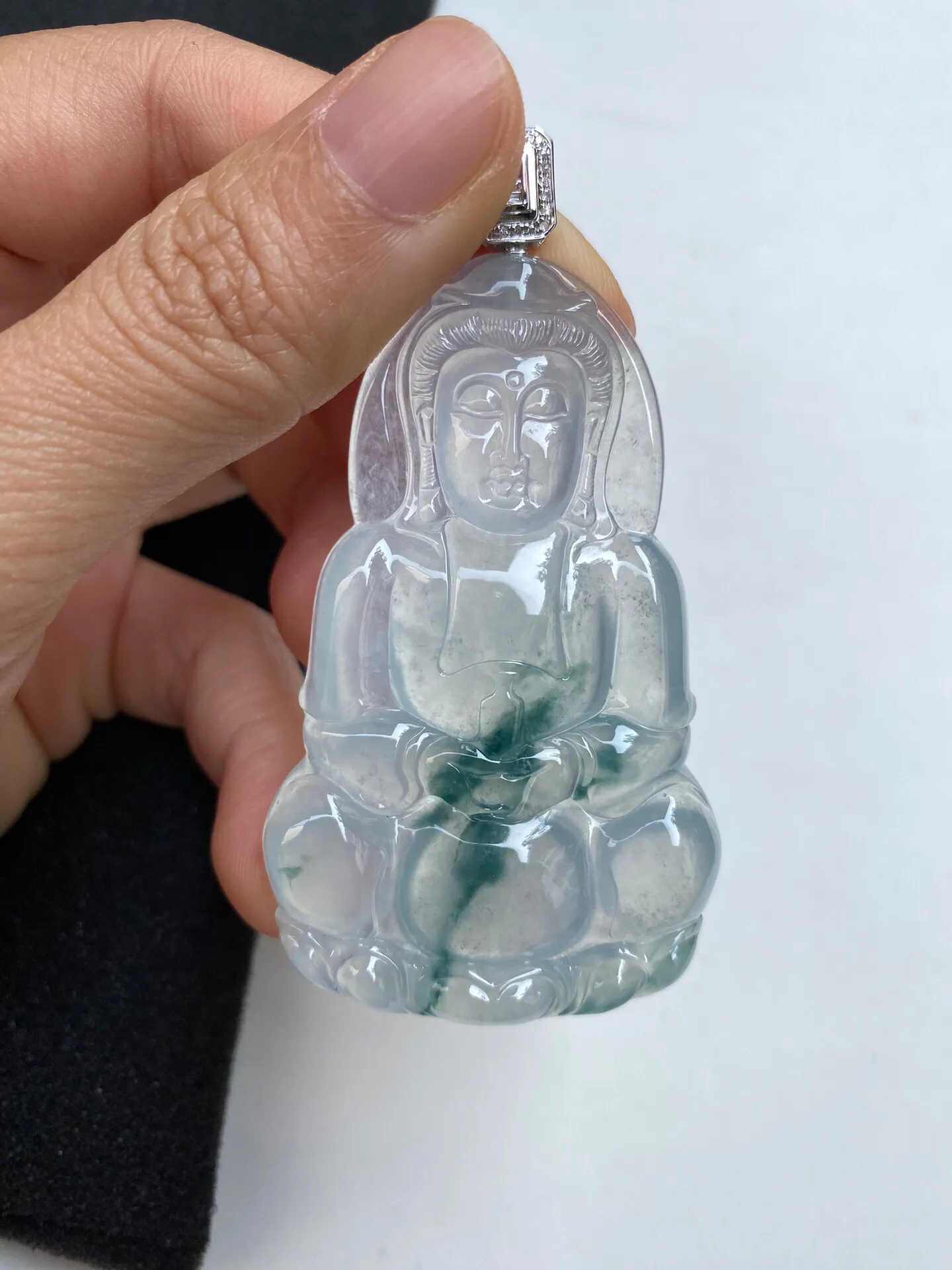 老坑冰种飘花正观音吊坠 裸石65.9-40.2-5.8毫米