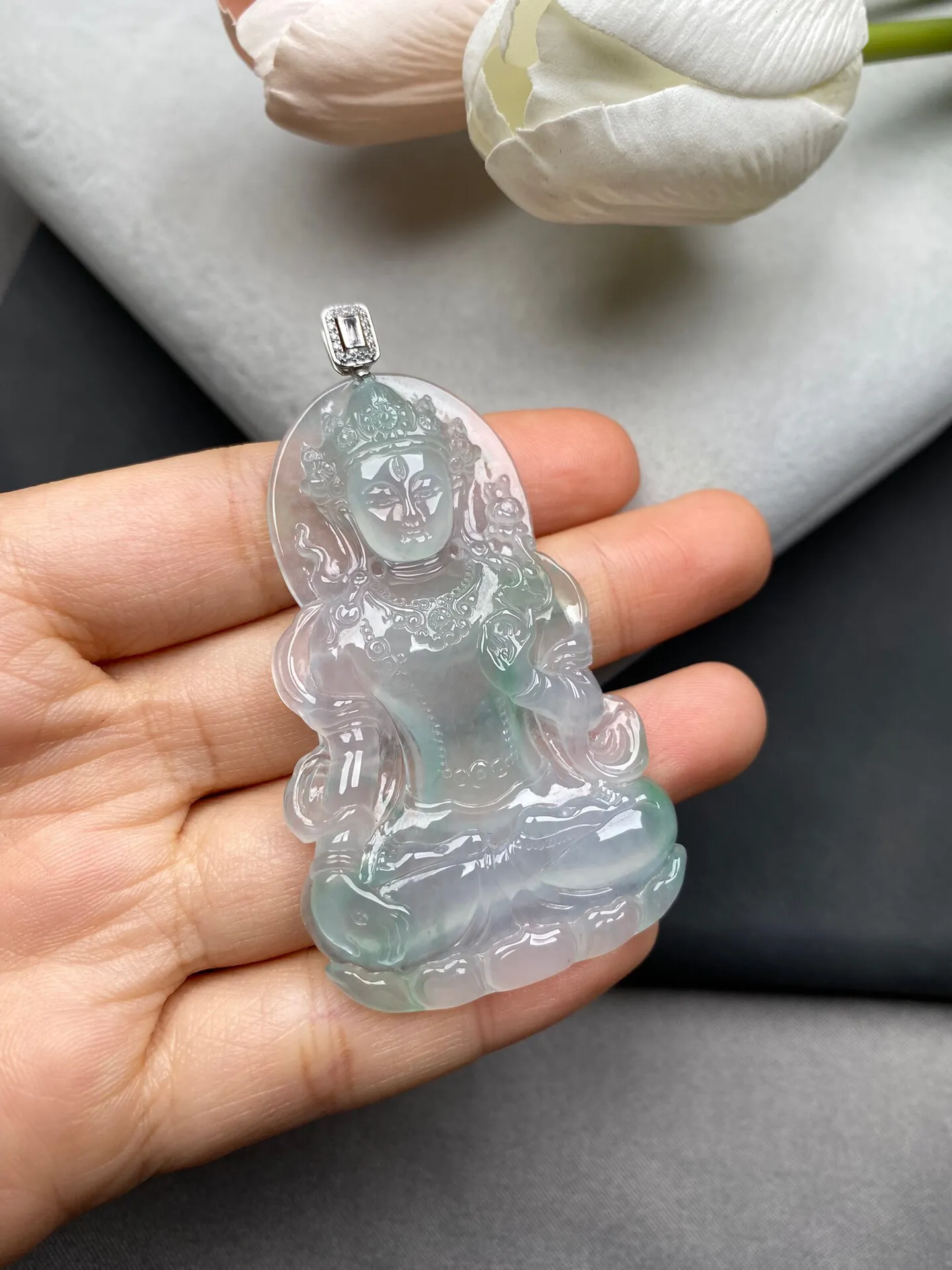 老坑冰种飘绿度母吊坠 裸石63-38.8-5.8毫米