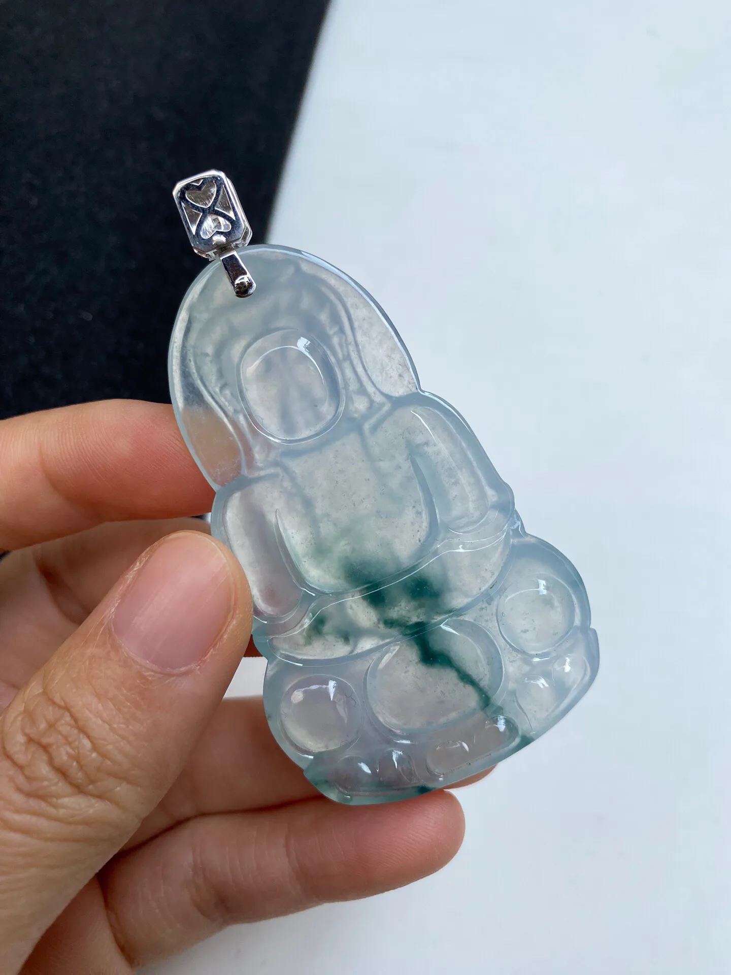 老坑冰种飘花正观音吊坠 裸石65.9-40.2-5.8毫米