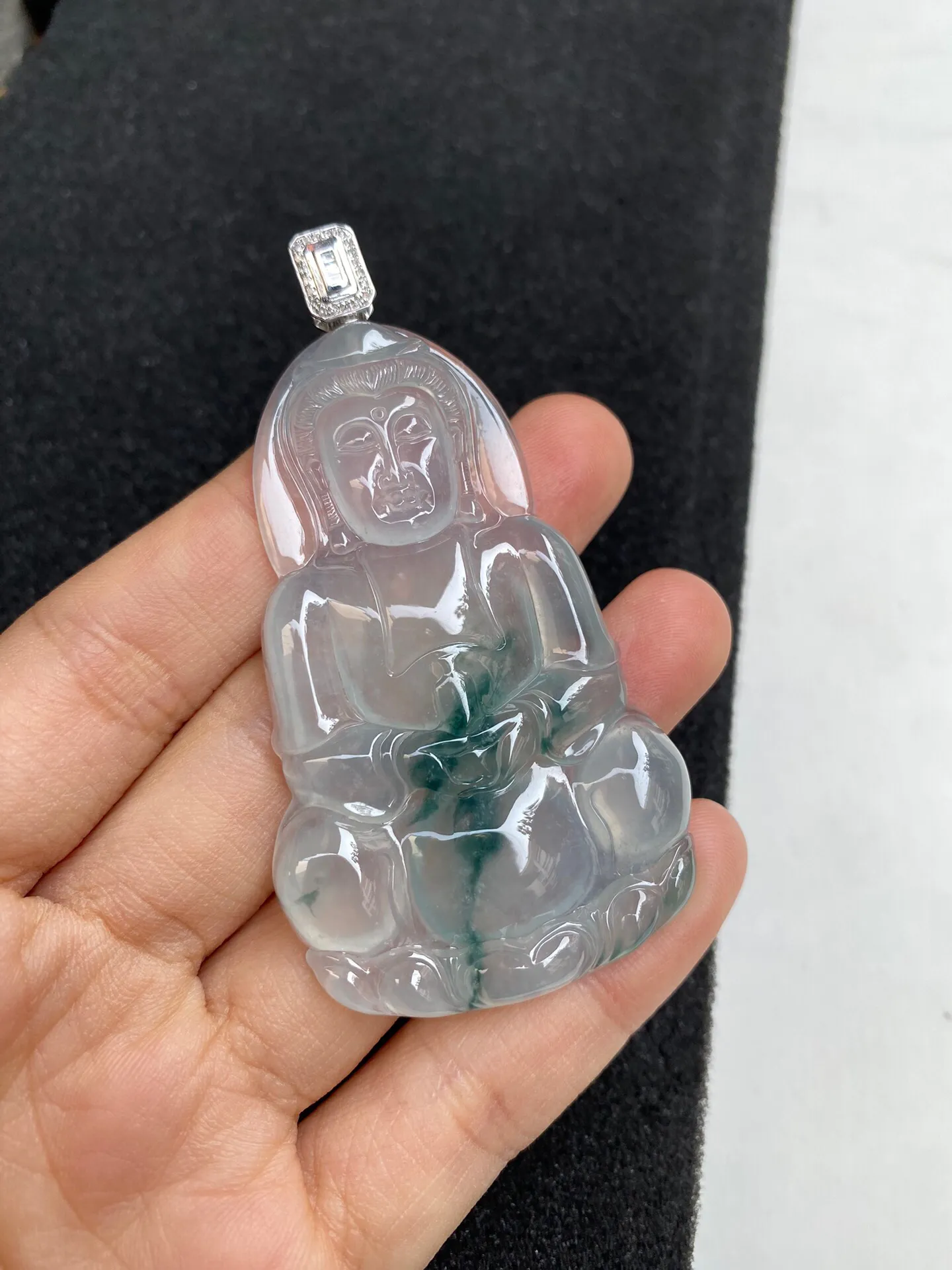 老坑冰种飘花正观音吊坠 裸石65.9-40.2-5.8毫米