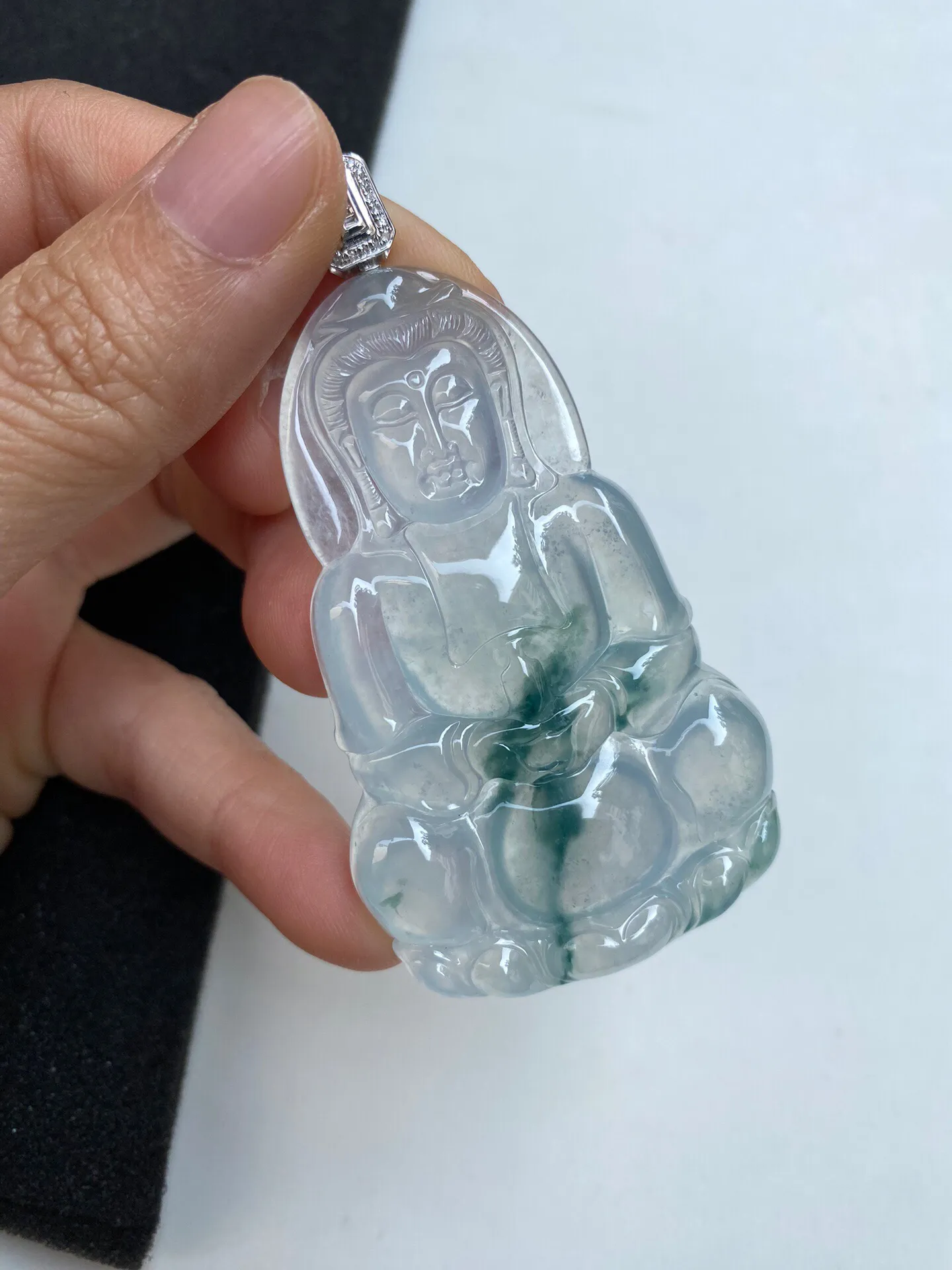 老坑冰种飘花正观音吊坠 裸石65.9-40.2-5.8毫米