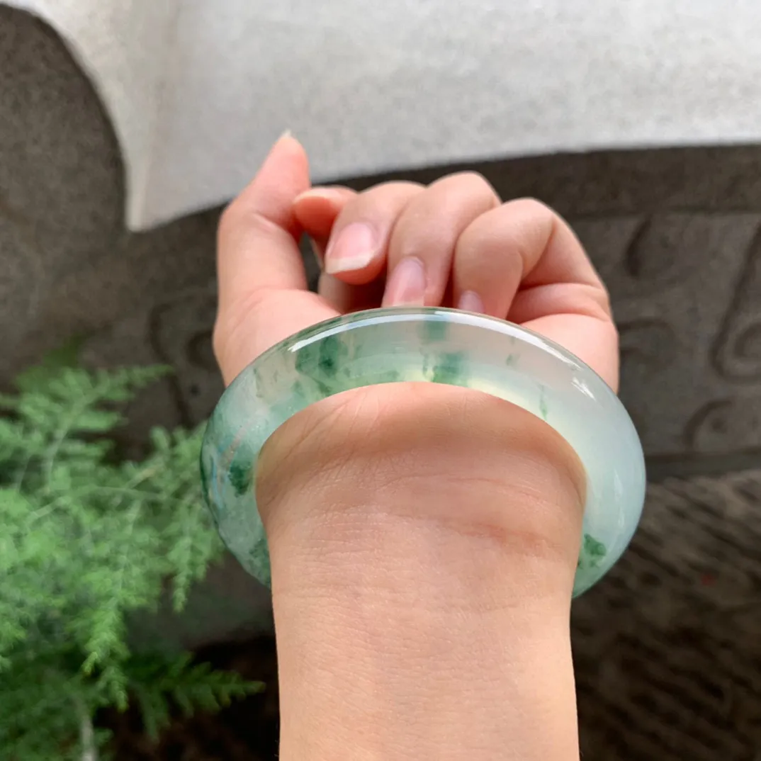 圈口56.1-11.2-9.4 【玻璃种飘花正圈手镯】正圈56 57可戴