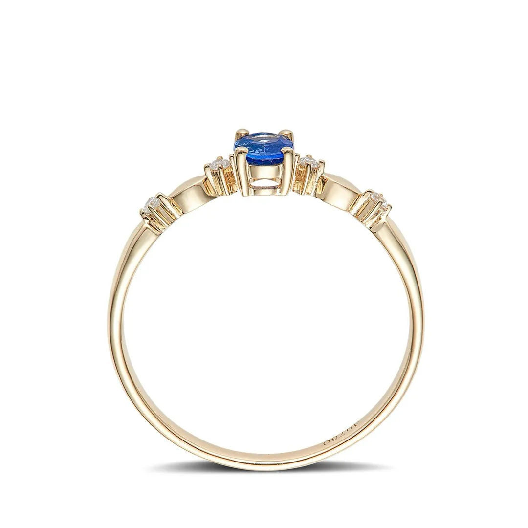 天然蓝宝石戒指，18k金配天然南非真钻镶嵌，上手效果好。
主石：0.35ct，配钻：4粒，总重：1.502g，圈口：14，编号：DQXP654918