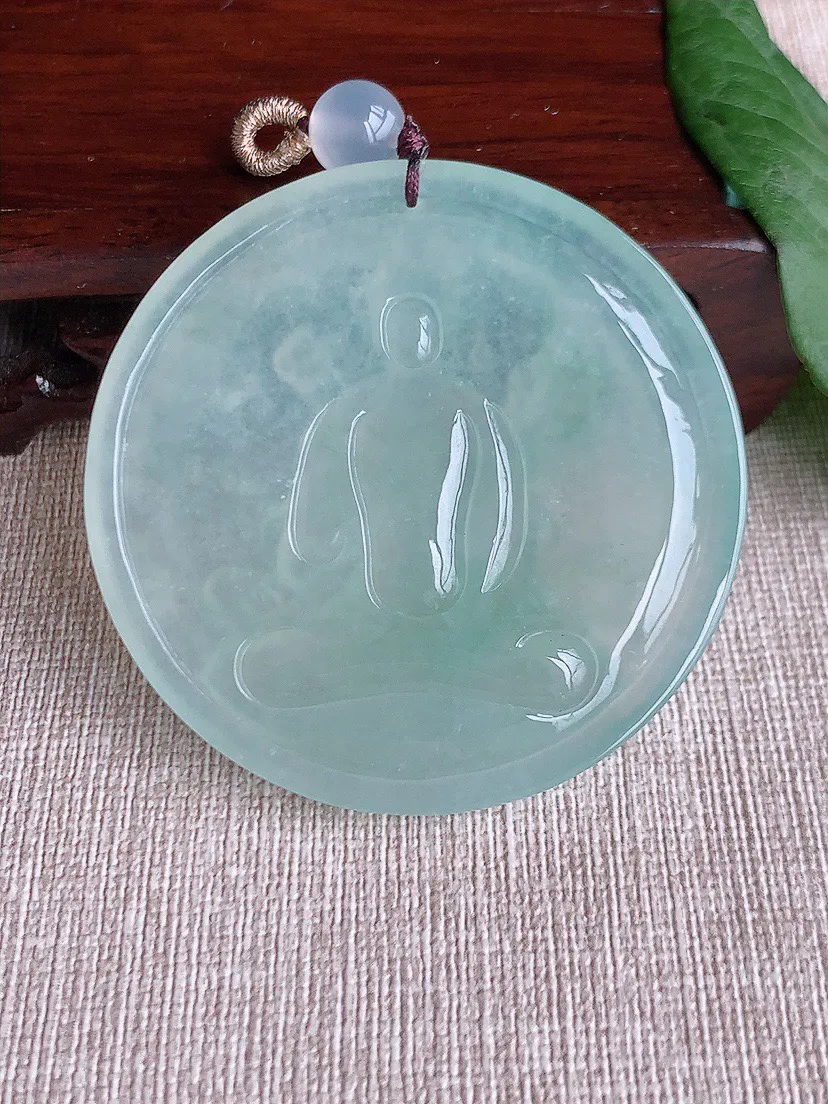 缅甸a货翡翠ddj老坑冰种晴水虚空藏菩萨吊坠 整体53.4×6mm 34.09