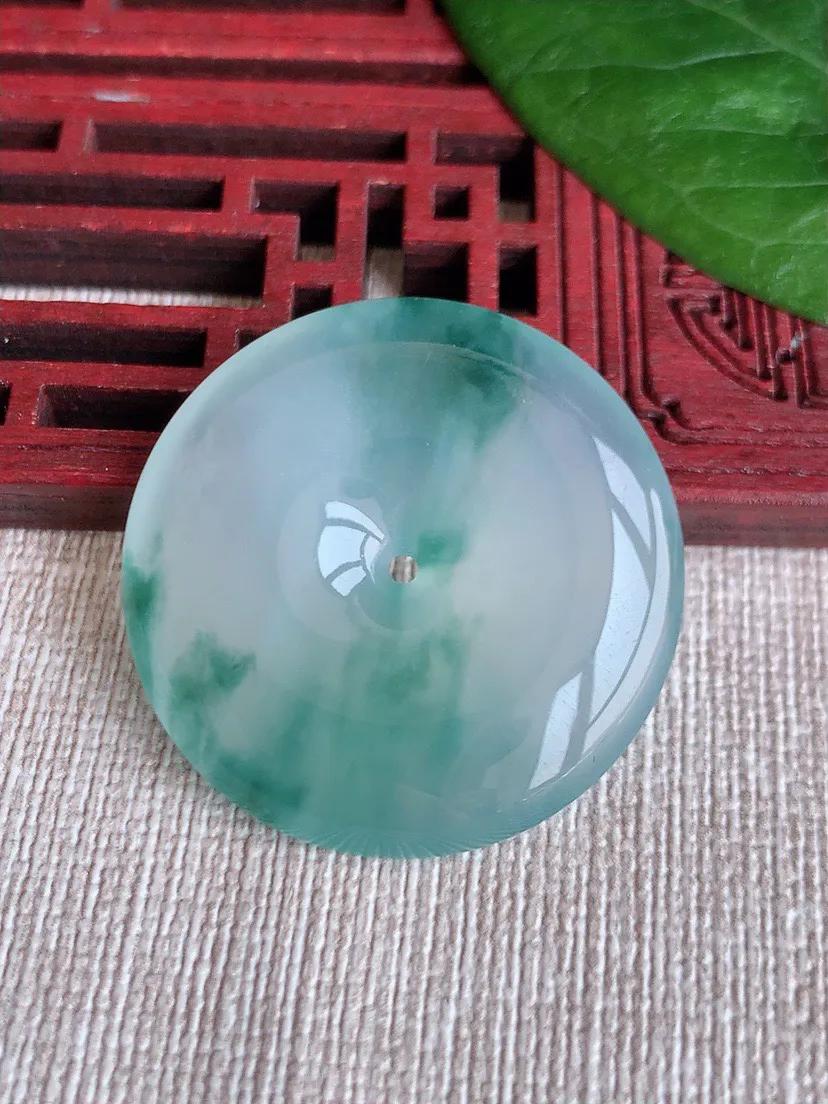 缅甸a货翡翠ddj老坑高冰种飘花平安扣吊坠 整体32×6.2mm 13.33