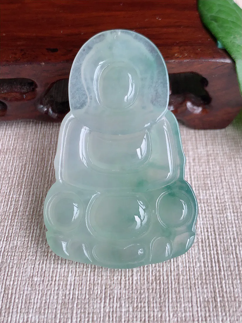 缅甸a货翡翠ddj老坑冰种飘花正装观音吊坠 整体55×34.3×6.2mm 18.33