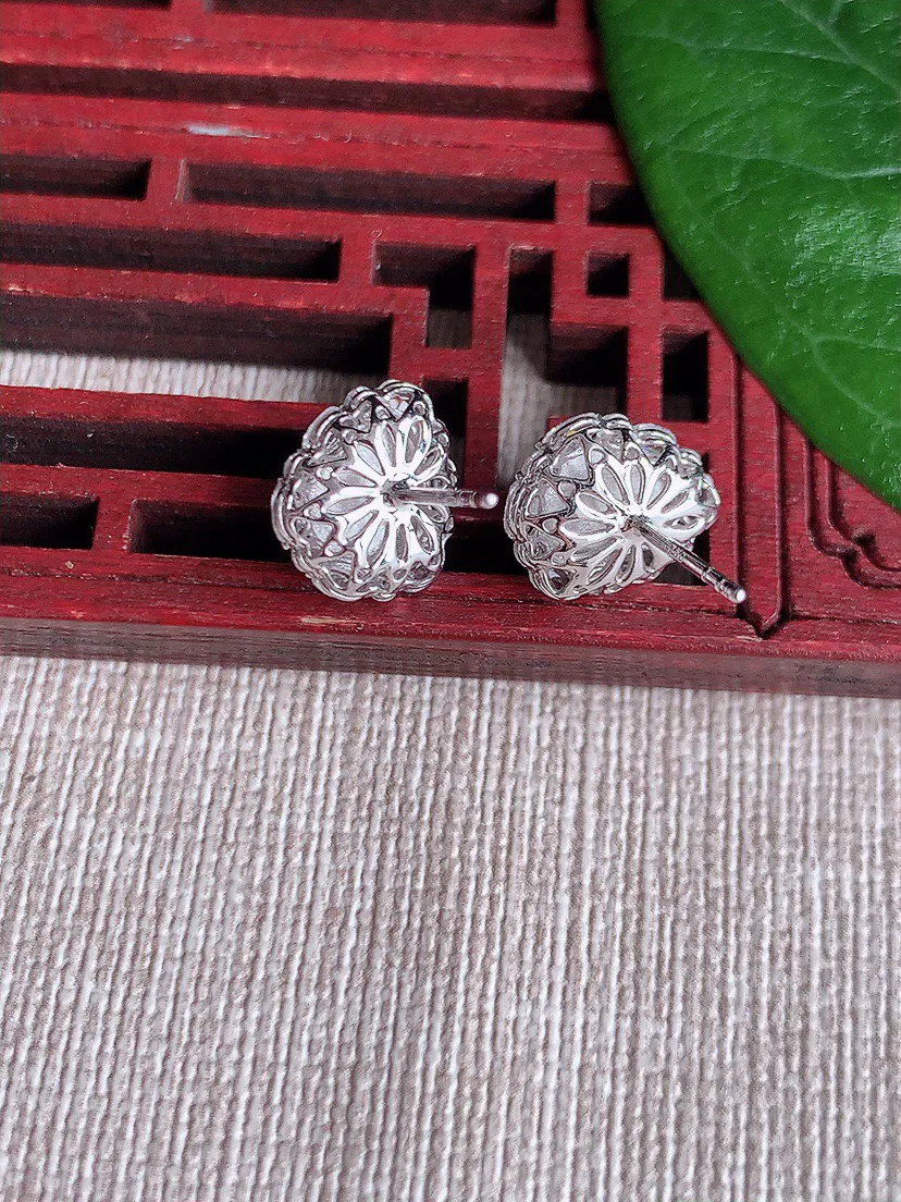 缅甸a货翡翠ddj老坑冰种18K金镶嵌阳绿葫芦耳钉 整体8.2×7mm 2.60