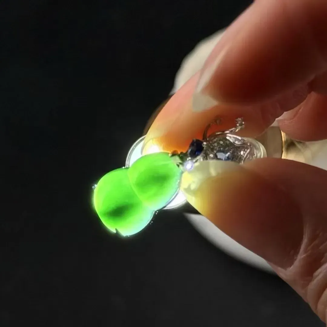 精品18k墨翠葫芦耳坠 种好色正 黑度极好 打灯通透 油性十足