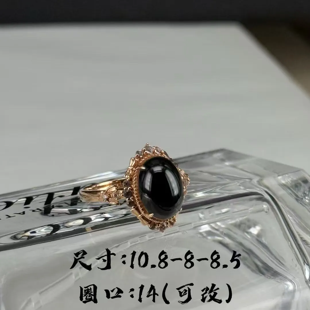 18k墨翠女戒 种好色正 黑度极好 打灯通透 油性十足