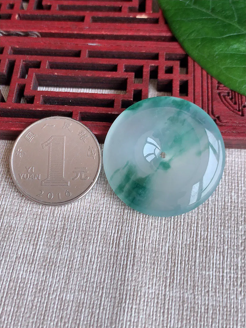 缅甸a货翡翠ddj老坑高冰种飘花平安扣吊坠 整体32×6.2mm 13.33
