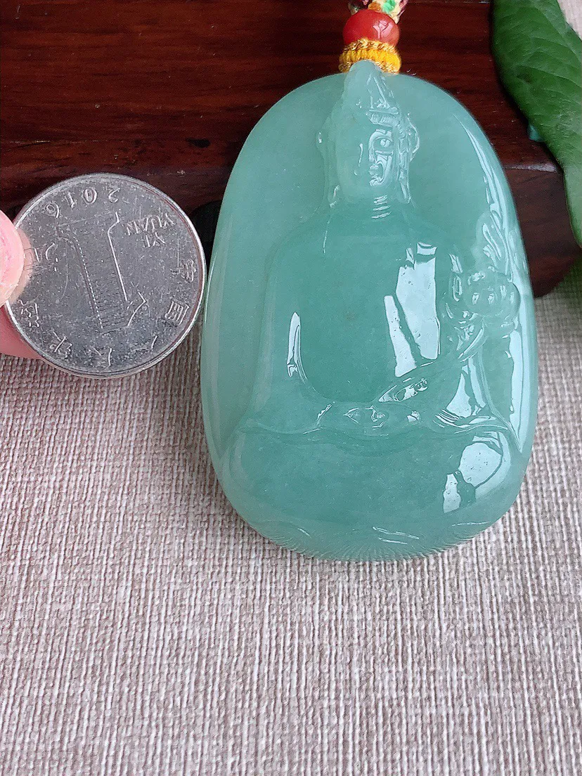 缅甸a货翡翠ddj老坑冰种满绿大势至菩萨吊坠 整体59.4×40.5×12mm 62.11