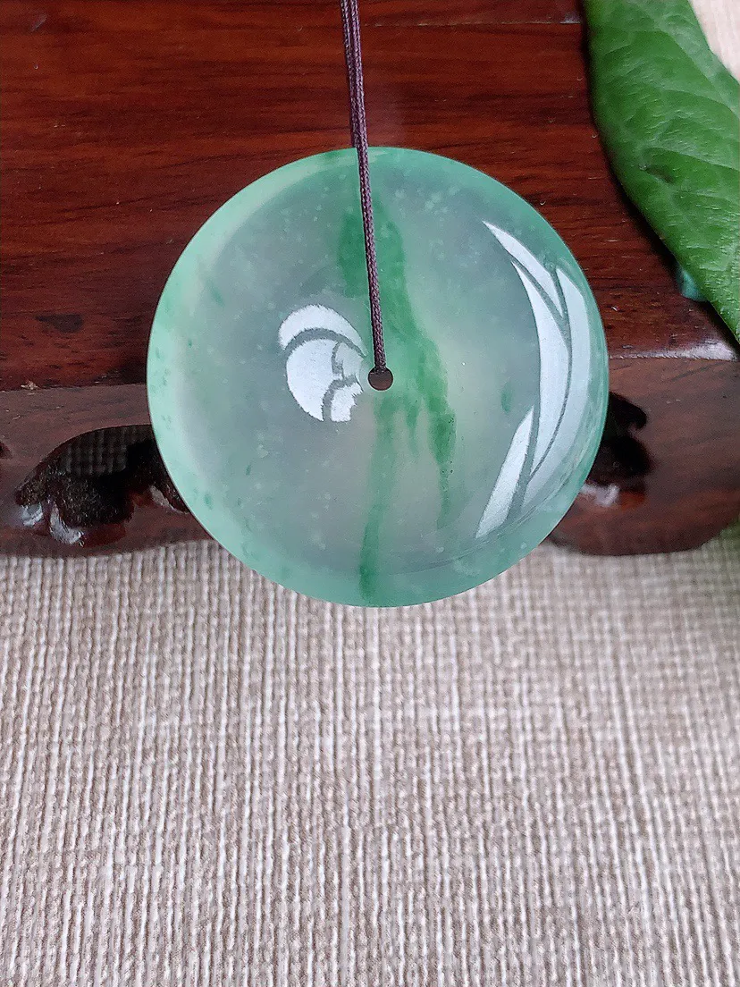 缅甸a货翡翠ddj老坑高冰种冰飘花平安扣吊坠 整体29×6mm 10.40