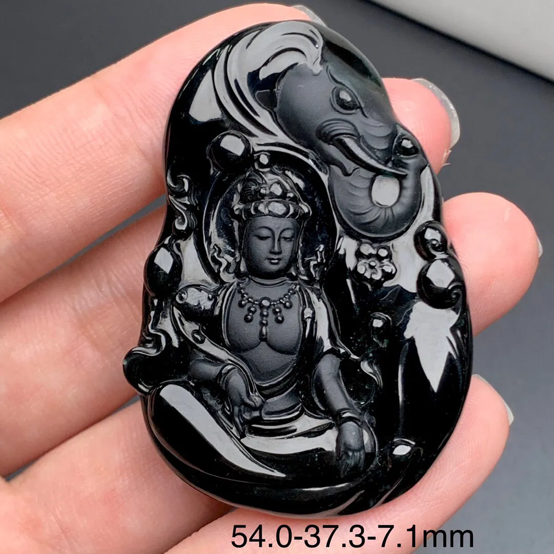 墨翠普贤菩萨吊坠