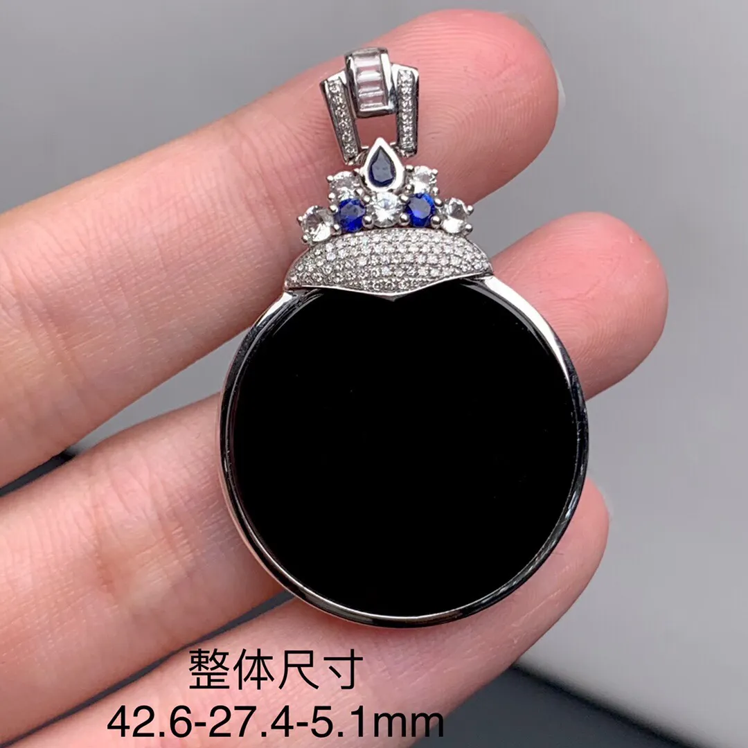 冰种墨翠圆牌吊坠