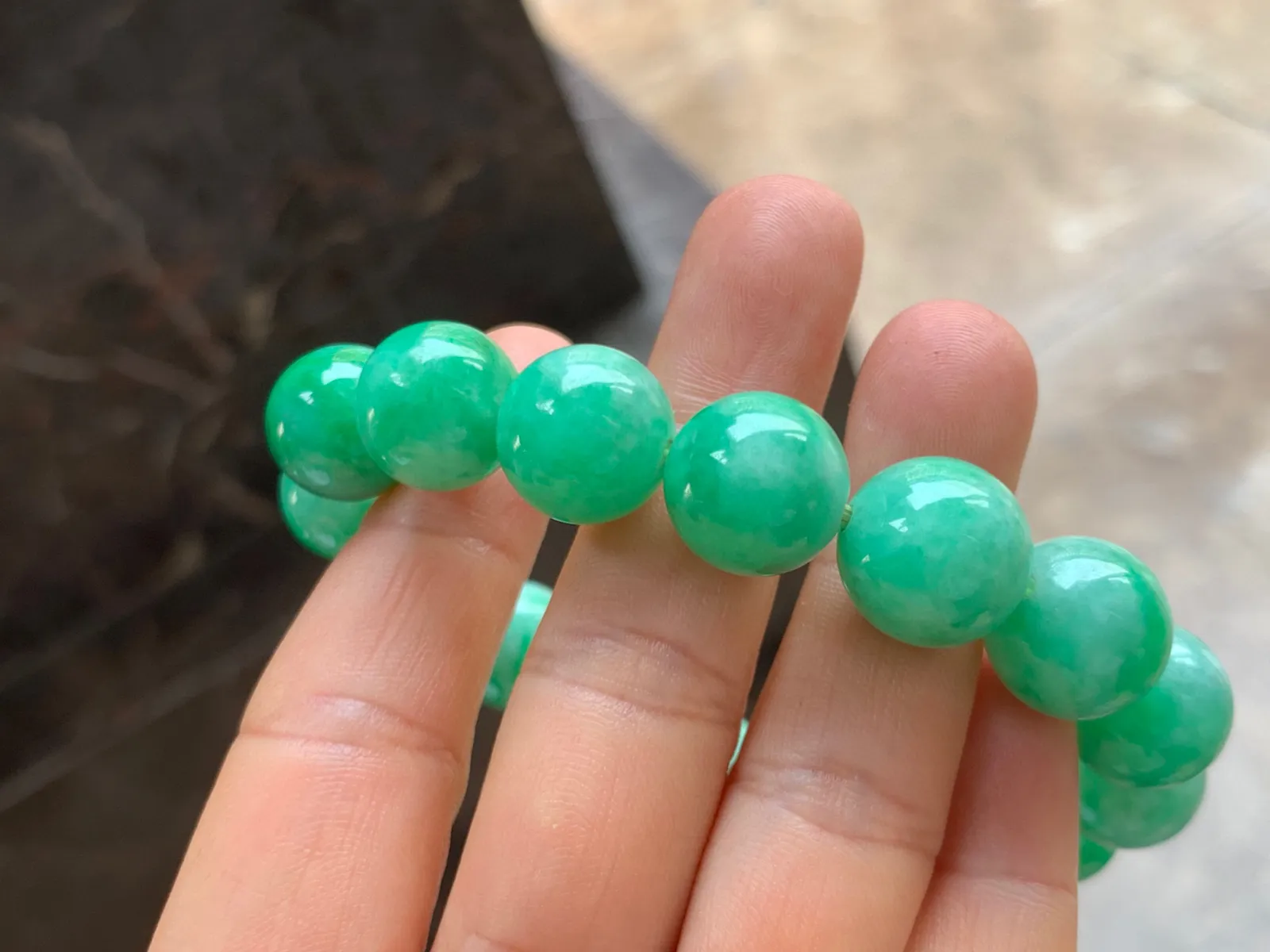 满色珠子手串 豆绿色 大颗粒 上手大气
