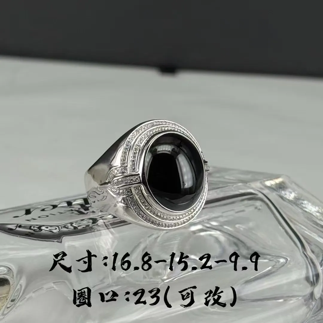 精品墨翠蛋面大男戒 种好色正 黑度极好 打灯通透 油性十足