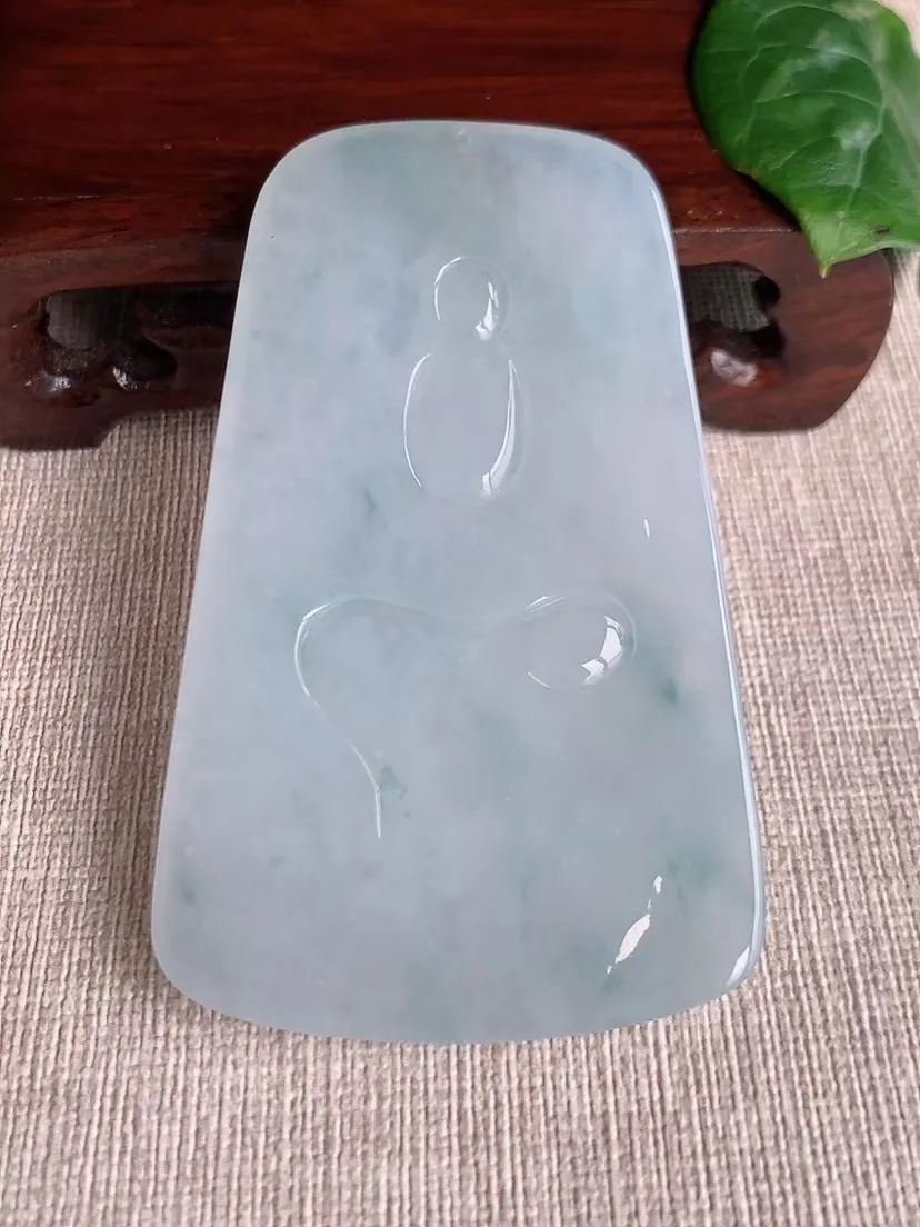 天然A货翡翠飘花文殊菩萨吊坠尺寸72.5×44.7×5.5m量42.69g 0406