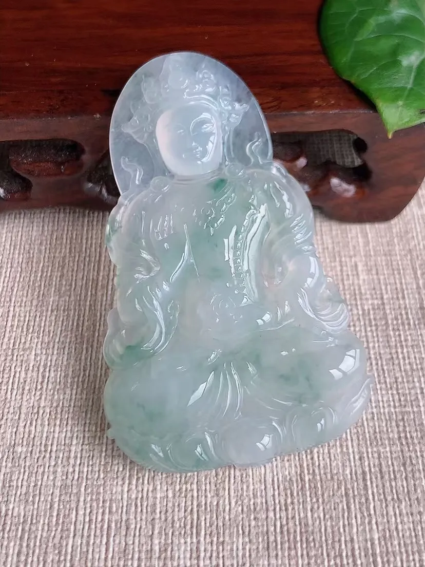 天然A货翡翠飘花度母观音吊坠尺寸61.6×37.8×5.3m量21.03g 0406