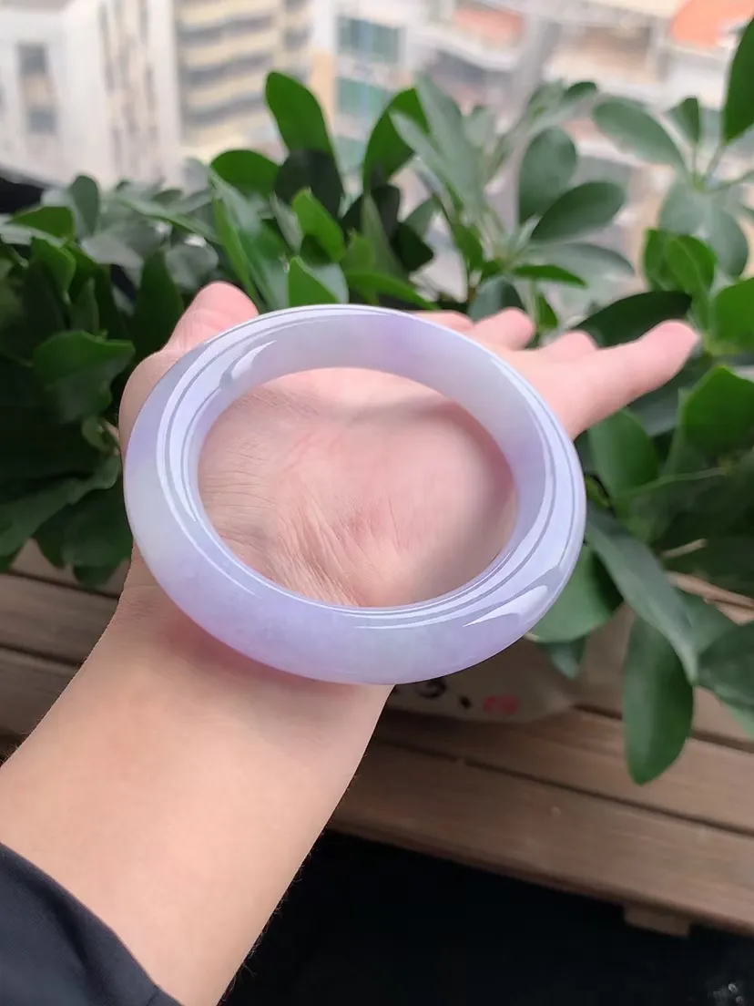 天然A货翡翠紫罗兰胖圆条手镯56-57圈尺寸56.2×12mm 重量79.20g 0406