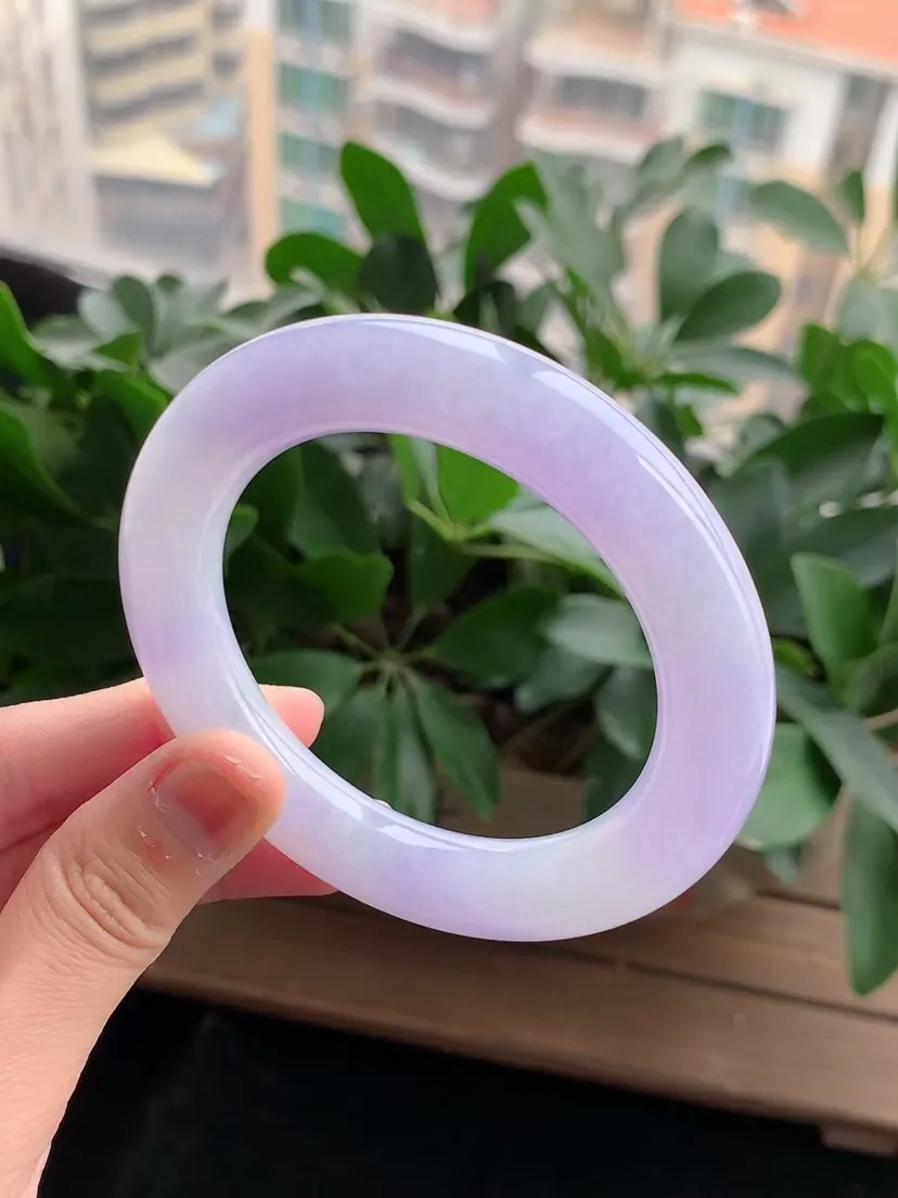 天然A货翡翠紫罗兰胖圆条手镯56-57圈尺寸56.2×12mm 重量79.20g 0406