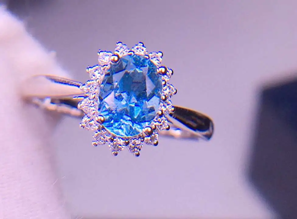 天然圣玛利亚海蓝宝戒指 戒指10*8主石7*5 宝石约1.01ct  18k白金