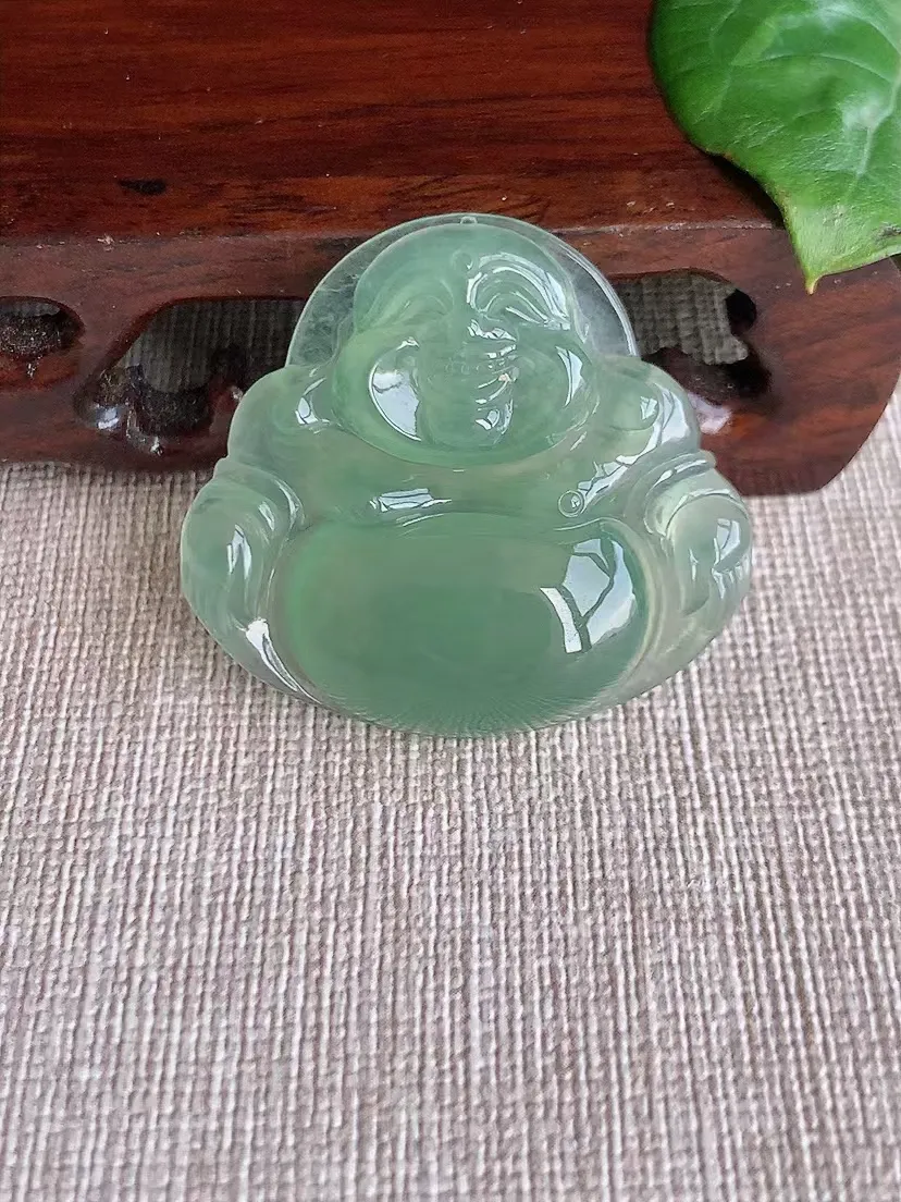 天然A货翡翠晴水佛公吊坠尺寸33.2×36.6×6.7m量11.80g 0415