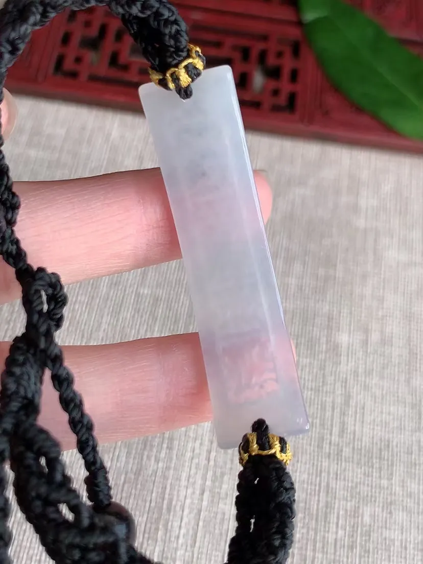 天然A货翡翠白月光六字真言手牌尺寸48.8×12.2×3m量9.03g 0415