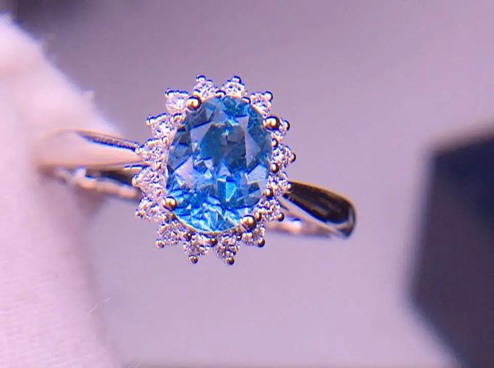 天然圣玛利亚海蓝宝戒指 戒指10*8主石7*5 宝石约1.01ct  18k白金