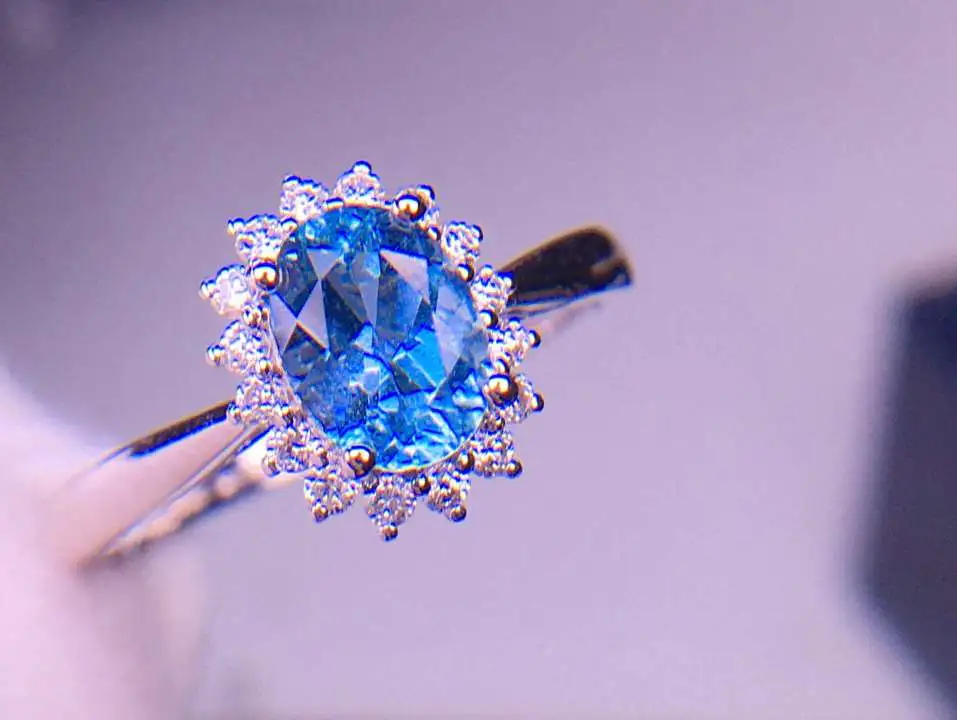 天然圣玛利亚海蓝宝戒指 戒指10*8主石7*5 宝石约1.01ct  18k白金