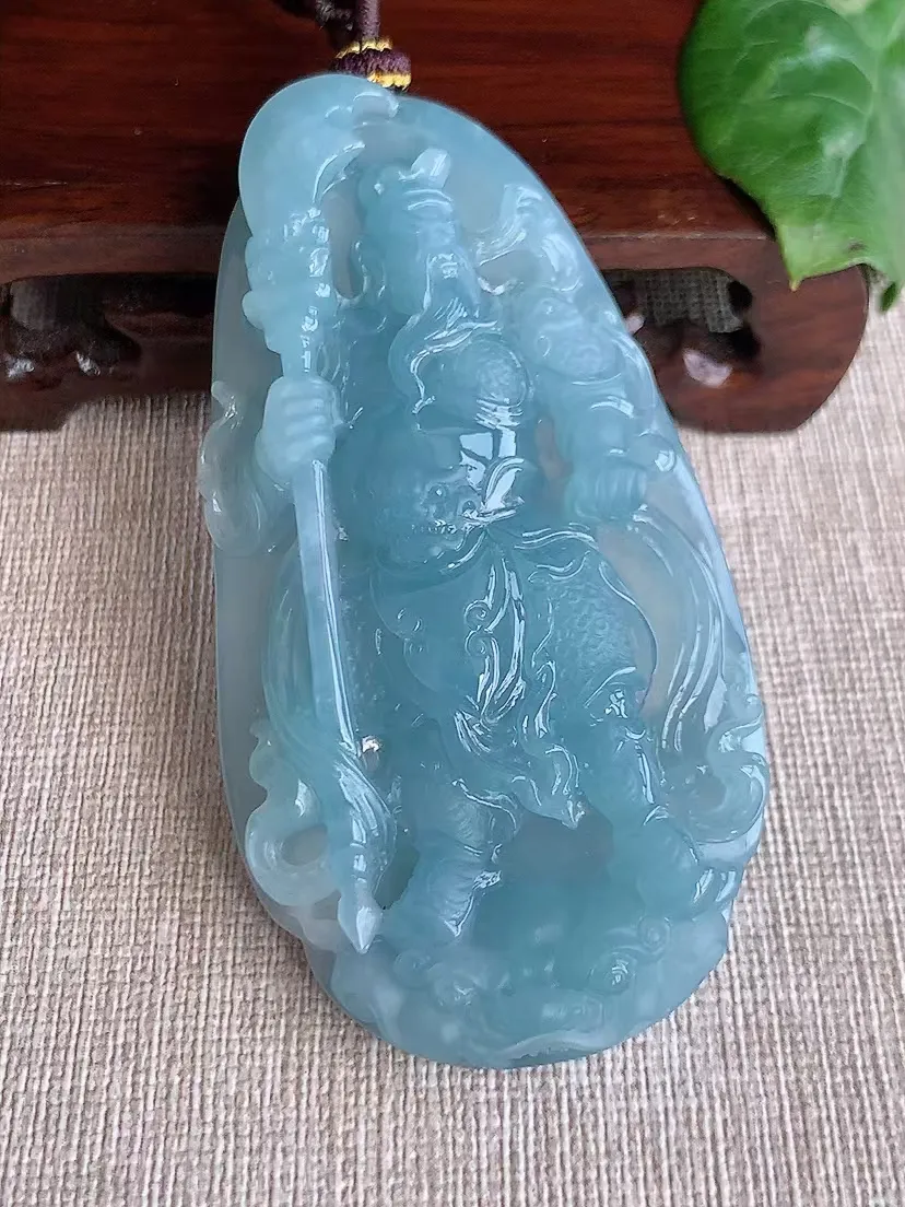 天然A货翡翠紫罗兰关公吊坠尺寸78.4×41×9.7m量60.70g 0415