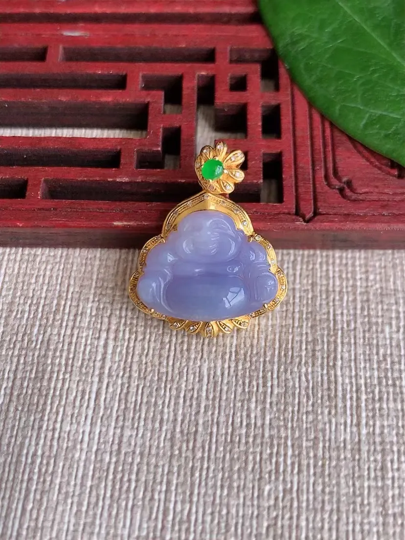 天然A货翡翠18紫罗兰佛公吊坠尺寸24.6×19.2×7.4裸石12.6×16.6m量3.20g 0
