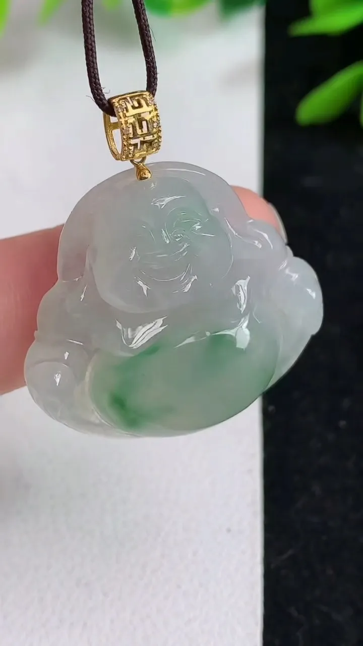天然A货翡翠k金飘花佛公吊坠，尺寸26.7-28.8-6.2，重量:7.11g