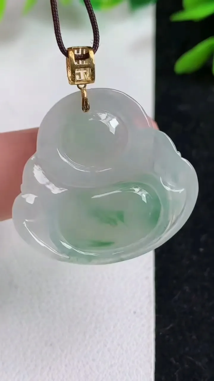 天然A货翡翠k金飘花佛公吊坠，尺寸26.7-28.8-6.2，重量:7.11g