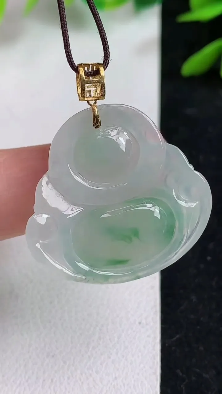 天然A货翡翠k金飘花佛公吊坠，尺寸26.7-28.8-6.2，重量:7.11g