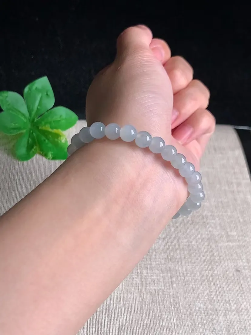 天然A货翡翠冰种白月光圆珠佛珠手串27颗 度高尺寸6.7mm 重量14.34g 0423