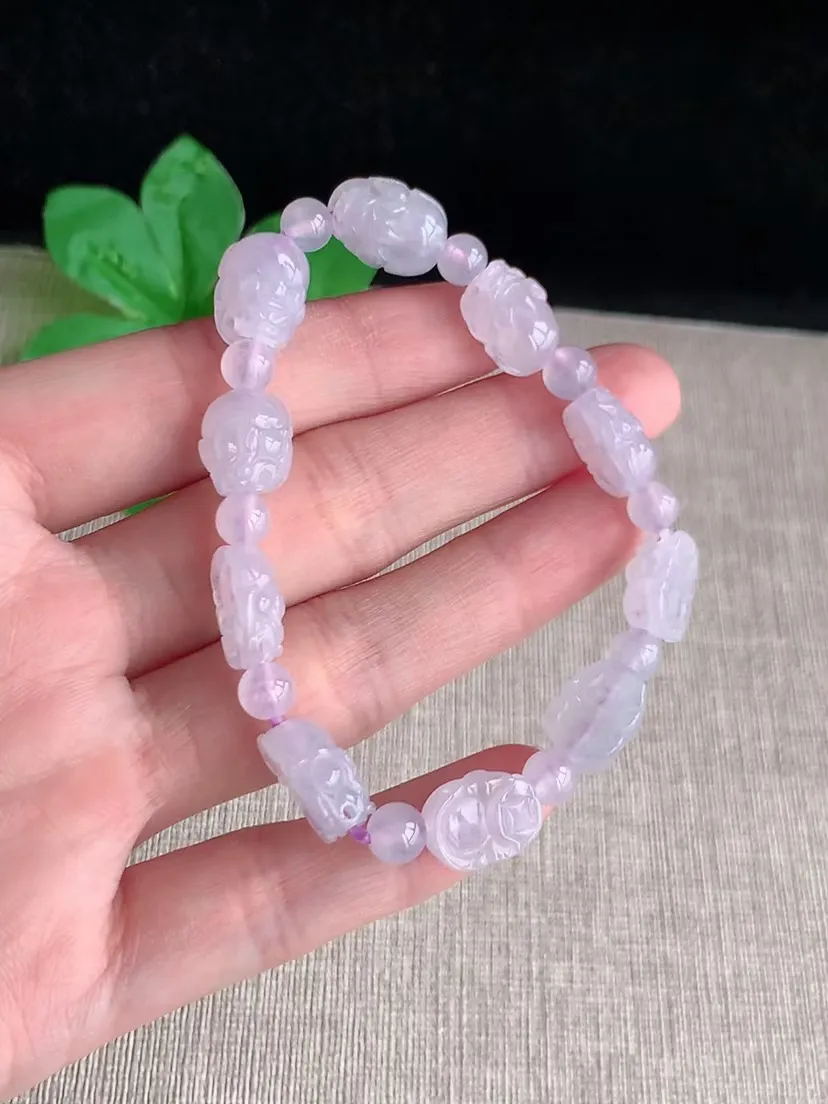 天然A货翡翠冰种白月光招财貔貅手串10颗 尺寸12.2×8.7×6.7mm 重量18.56g 042