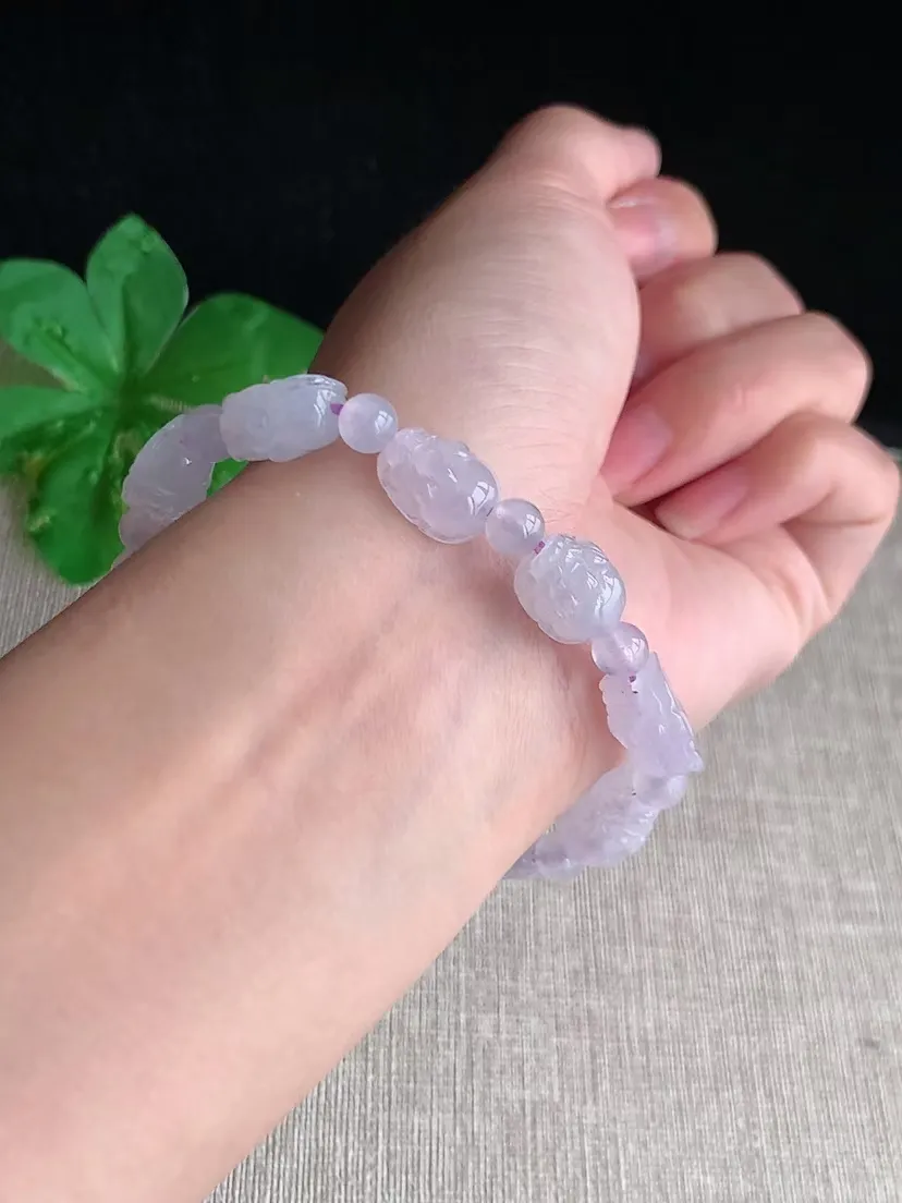 天然A货翡翠冰种白月光招财貔貅手串10颗 尺寸12.2×8.7×6.7mm 重量18.56g 0426
