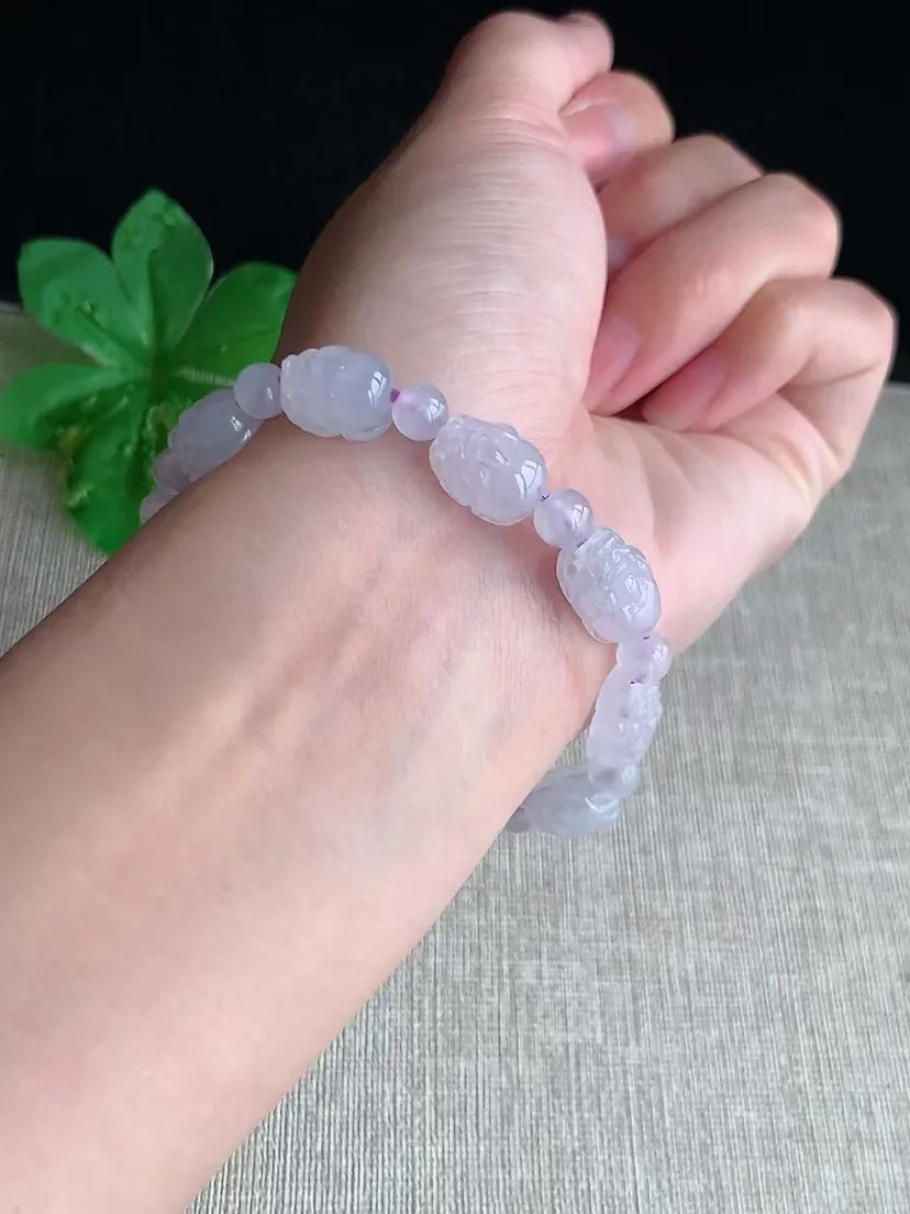 天然A货翡翠冰种白月光招财貔貅手串10颗 尺寸12.2×8.7×6.7mm 重量18.56g 0426