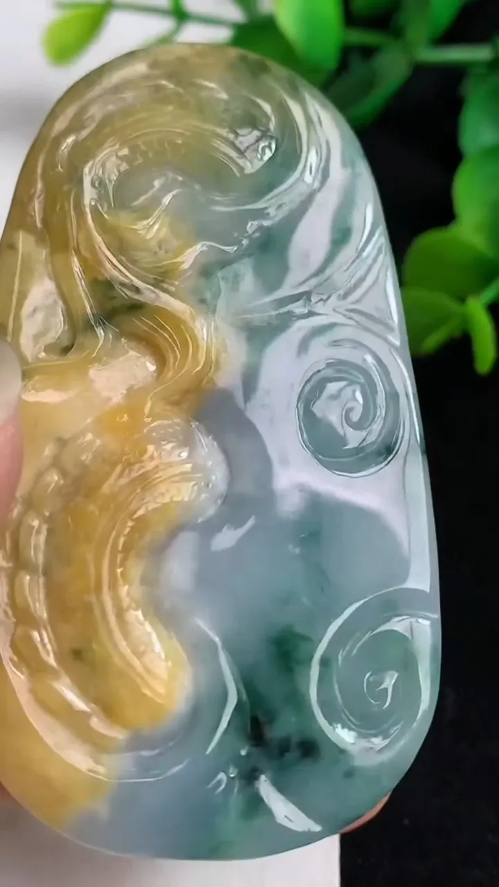 天然A货翡翠双彩龙牌吊坠，尺寸69-39-20，重:71.47g
4月30日