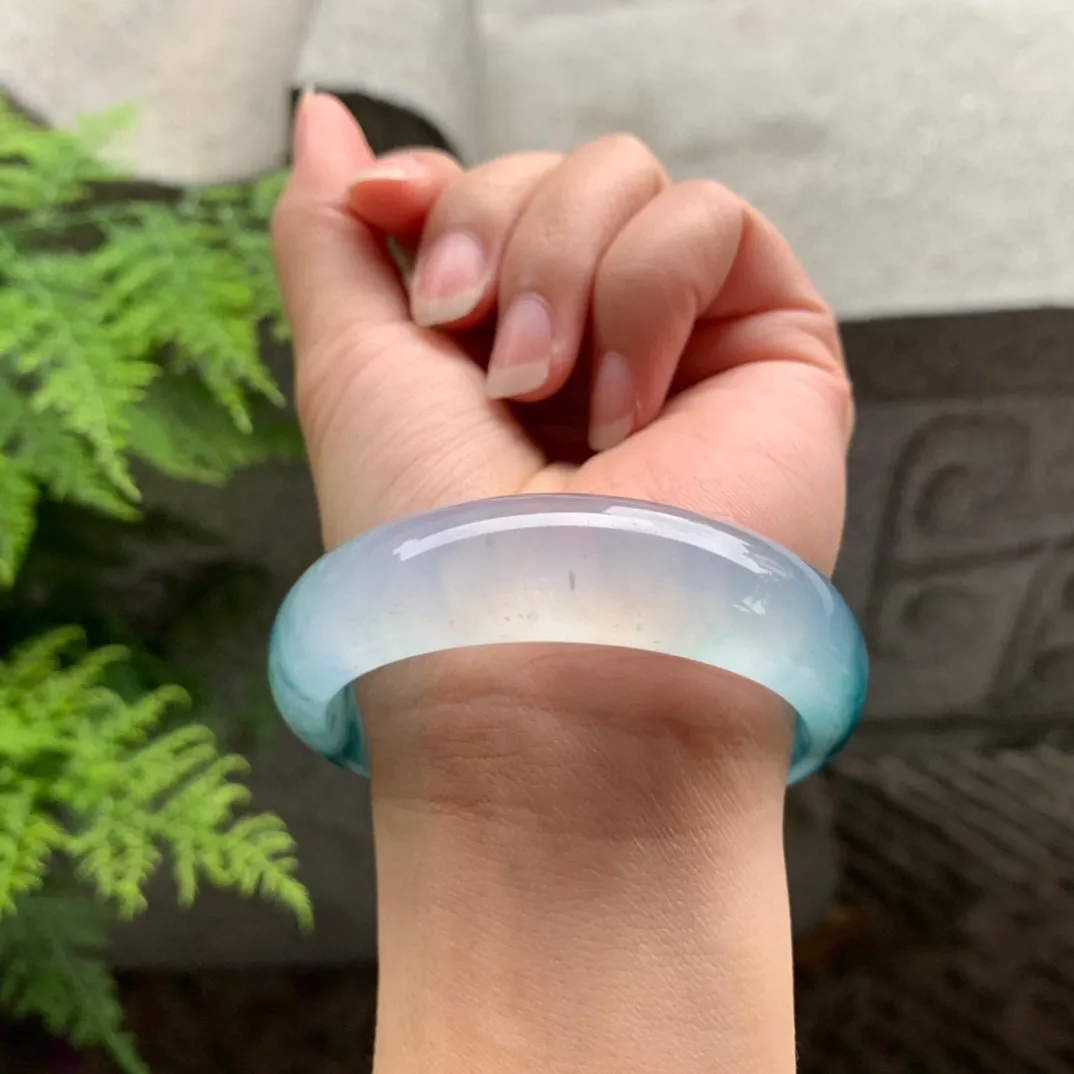 宽版小圈口53.9-15.2-7.8 【玻璃种紫飘花正圈手镯】正圈53 54可戴  冰透水润 起光