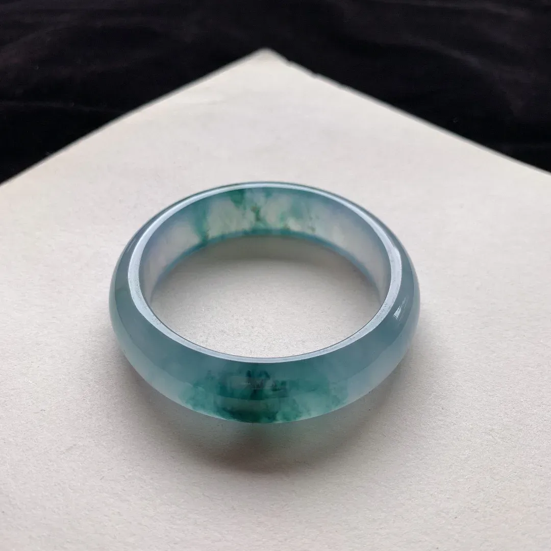 宽版小圈口53.9-15.2-7.8 【玻璃种紫飘花正圈手镯】正圈53 54可戴  冰透水润 起光
