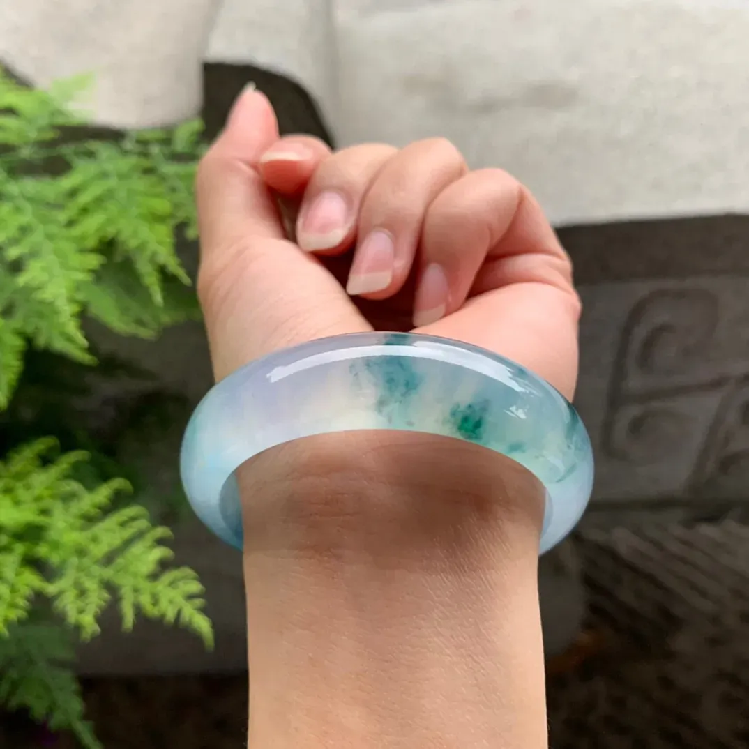 宽版小圈口53.9-15.2-7.8 【玻璃种紫飘花正圈手镯】正圈53 54可戴  冰透水润 起光