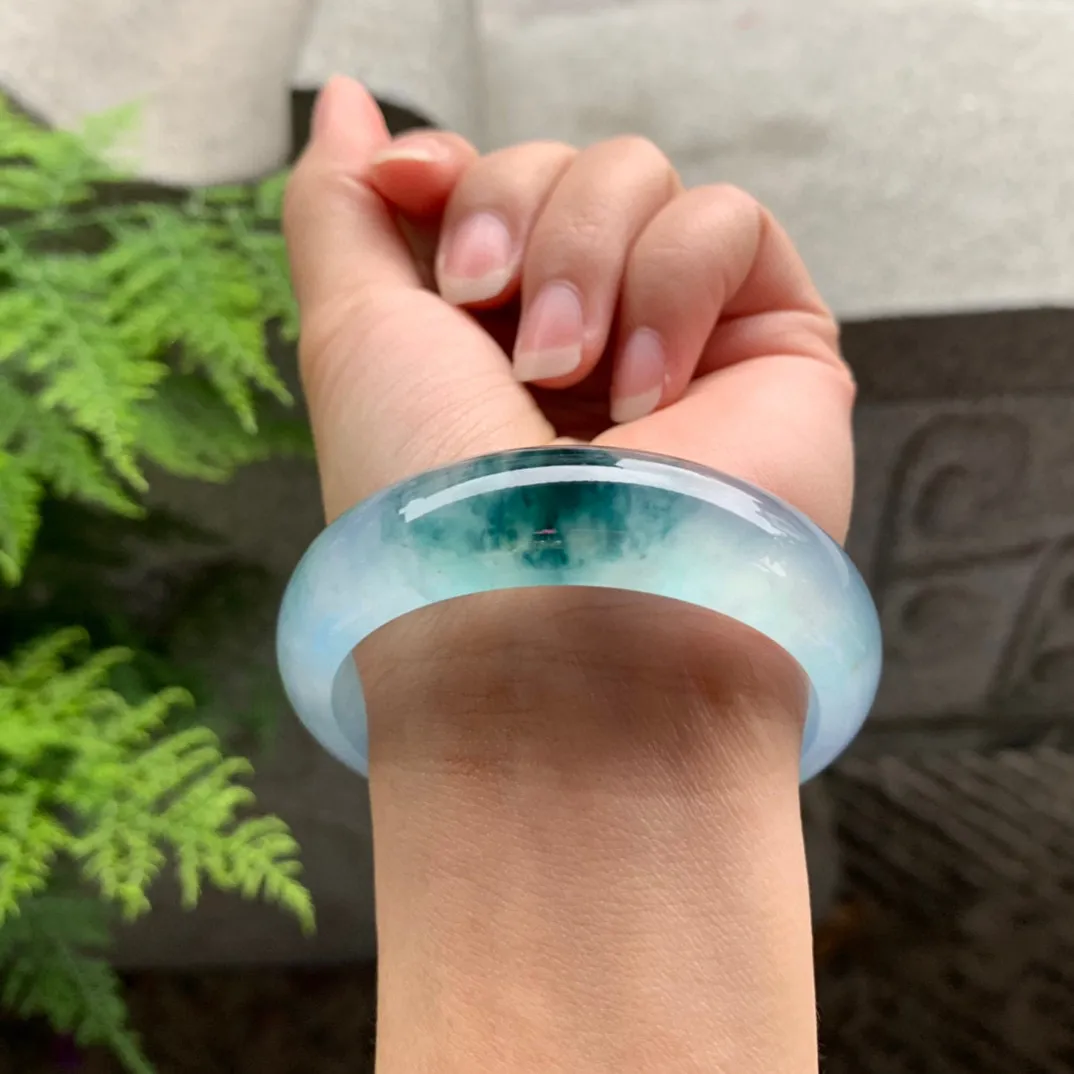 宽版小圈口53.9-15.2-7.8 【玻璃种紫飘花正圈手镯】正圈53 54可戴  冰透水润 起光