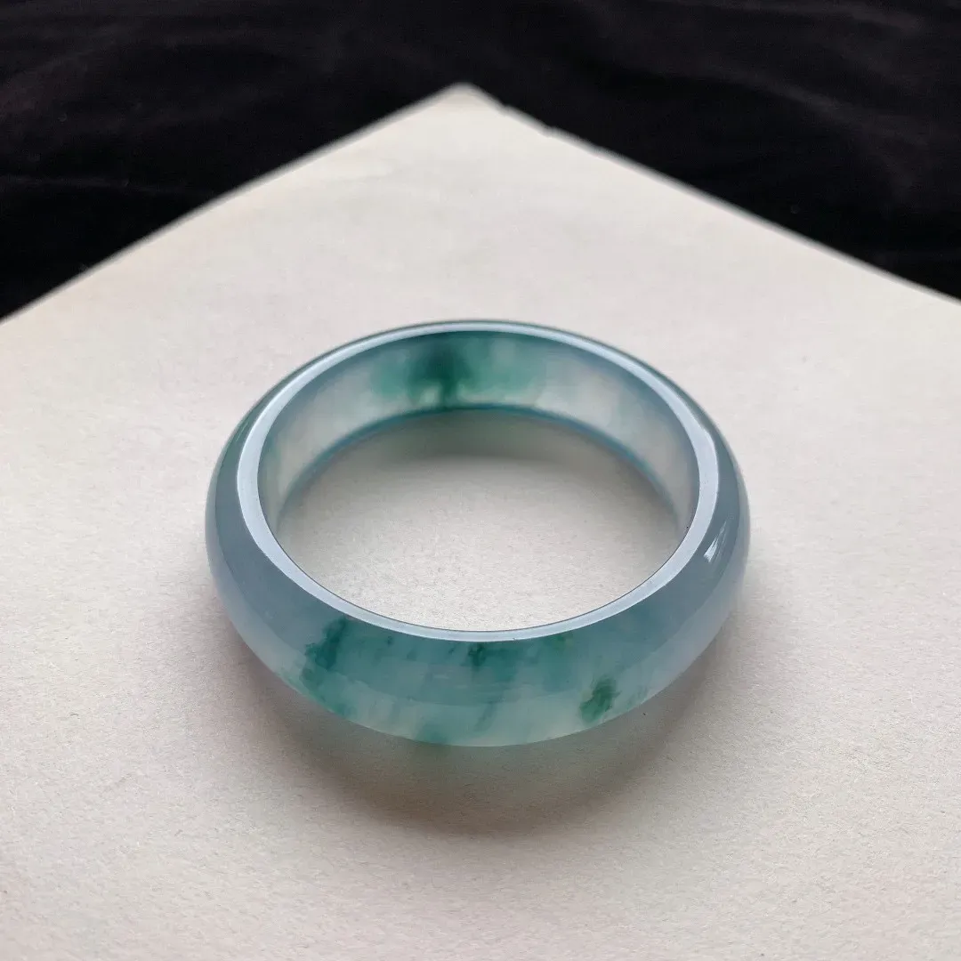 宽版小圈口53.9-15.2-7.8 【玻璃种紫飘花正圈手镯】正圈53 54可戴  冰透水润 起光