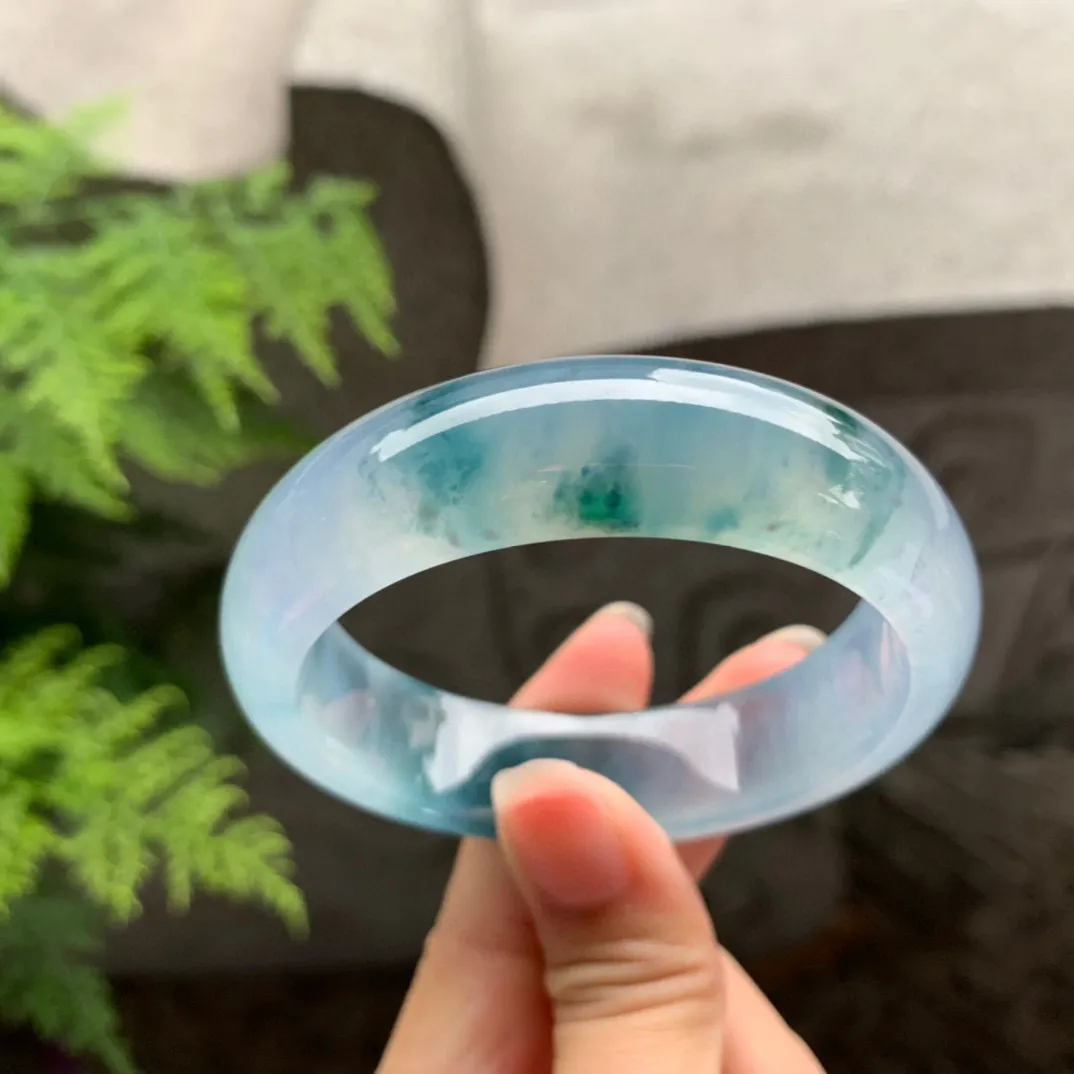 宽版小圈口53.9-15.2-7.8 【玻璃种紫飘花正圈手镯】正圈53 54可戴  冰透水润 起光