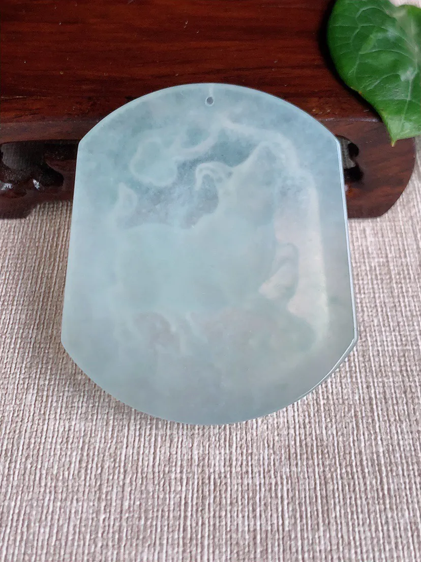 缅甸a货翡翠ddj老坑冰种晴水一刀切生肖牛吊坠 整体55.2×47×6mm 33.50