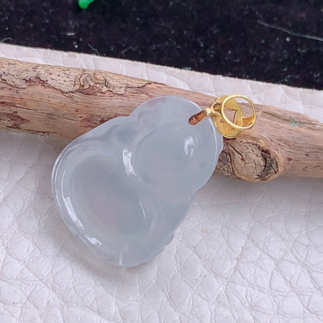 实拍x54 18k金镶嵌缅甸翡翠A货冰起光财神爷 财爷锁骨坠 玉挂件20.6*16.3*6mm