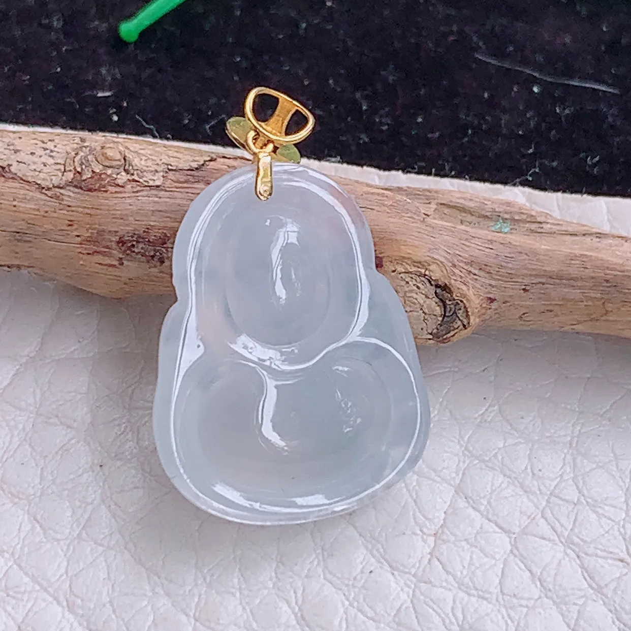 实拍x54 18k金镶嵌缅甸翡翠A货冰起光财神爷 财爷锁骨坠 玉挂件20.6*16.3*6mm